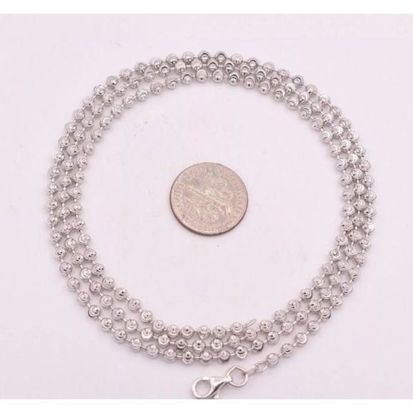 Solid 925 Silver 22” Moon Cut Ball Chain Necklace - Picture 2 of 3